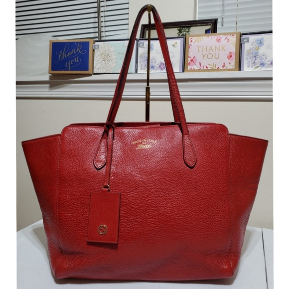 GUCCI Swing Tote Red Leather Bag
